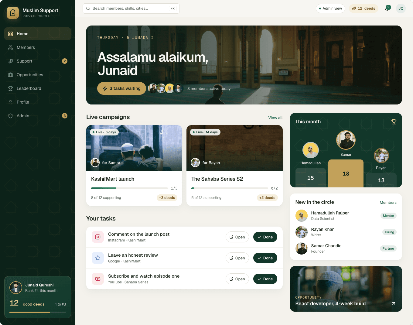 Member dashboard